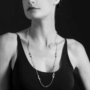 Lagos White Topaz 925 Silver & 18k Gold Six Station Chain Necklace 34"-Like New.